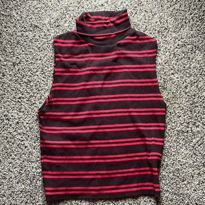 Zara Red & Black Striped Ribbed Turtleneck Tank M